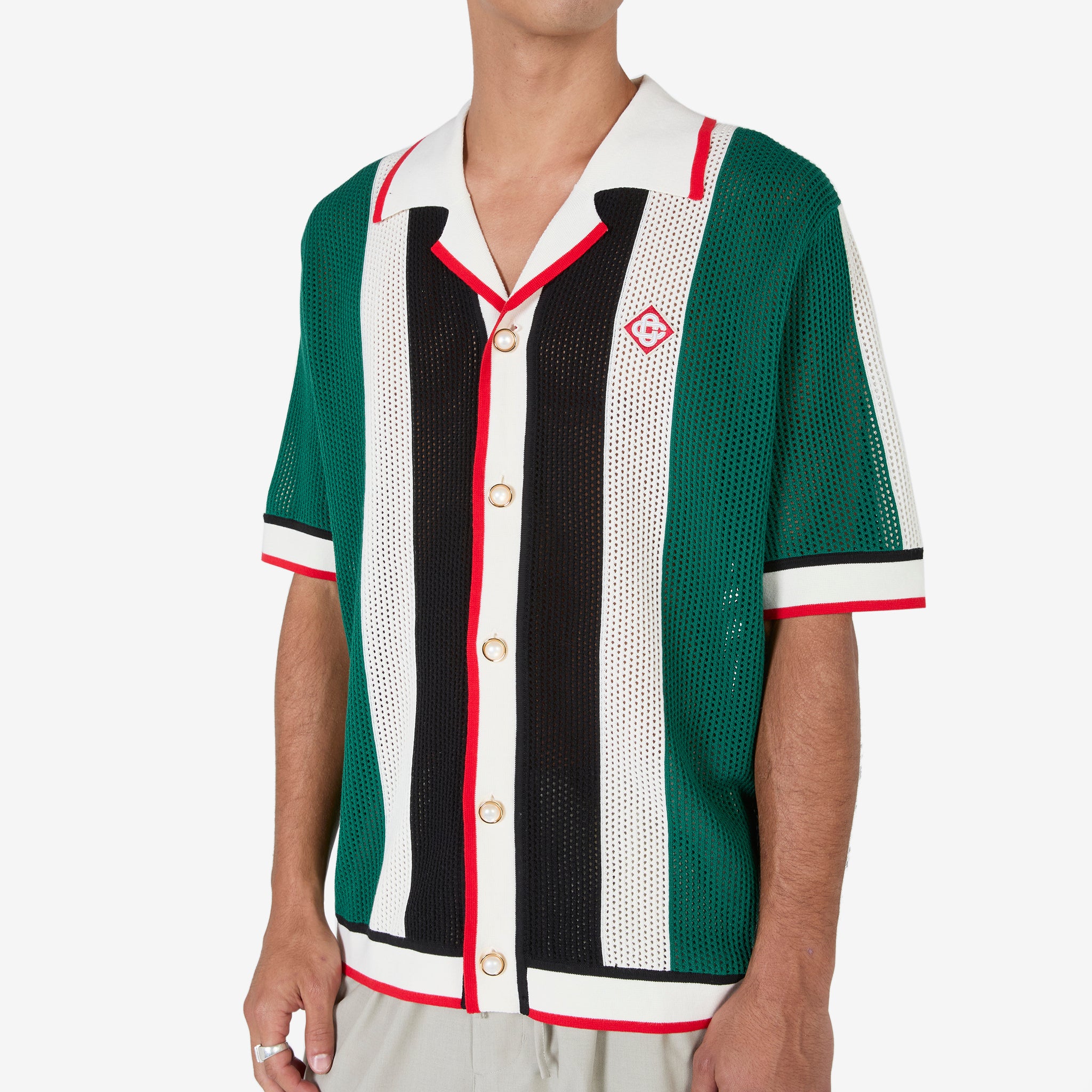 Breathable Striped Mesh Shirt for Men - Green with White Stripe | Summer Outdoor Sports & Casual Wear