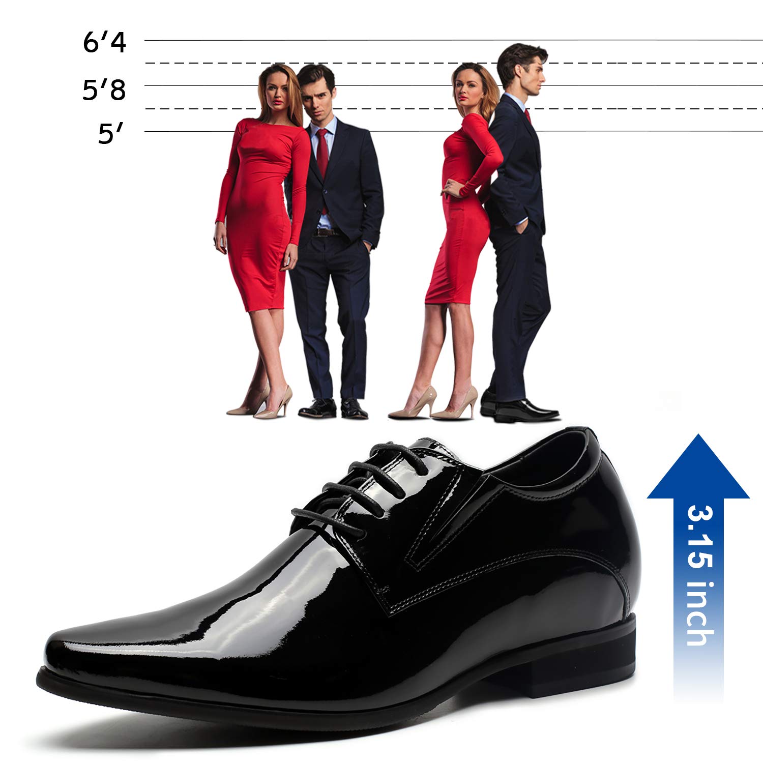 CHAMARIPA Men's Invisible Elevator Shoes - Lace Up Leather Oxford Dress Shoes for Height Increase | Formal & Tuxedo Lift Shoes for Taller Appearance | Perfect for Business, Weddings & Special Occasions