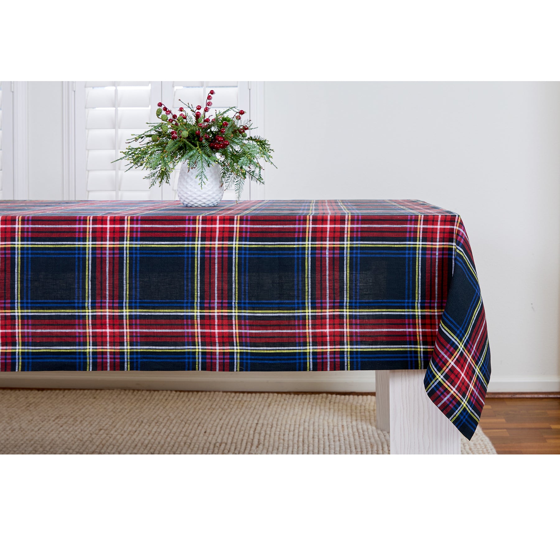 Premium Stewart Plaid Tablecloth - 100% Cotton, Wrinkle-Resistant, Washable - Perfect for Dining Room, Kitchen, Party & Holiday Decor