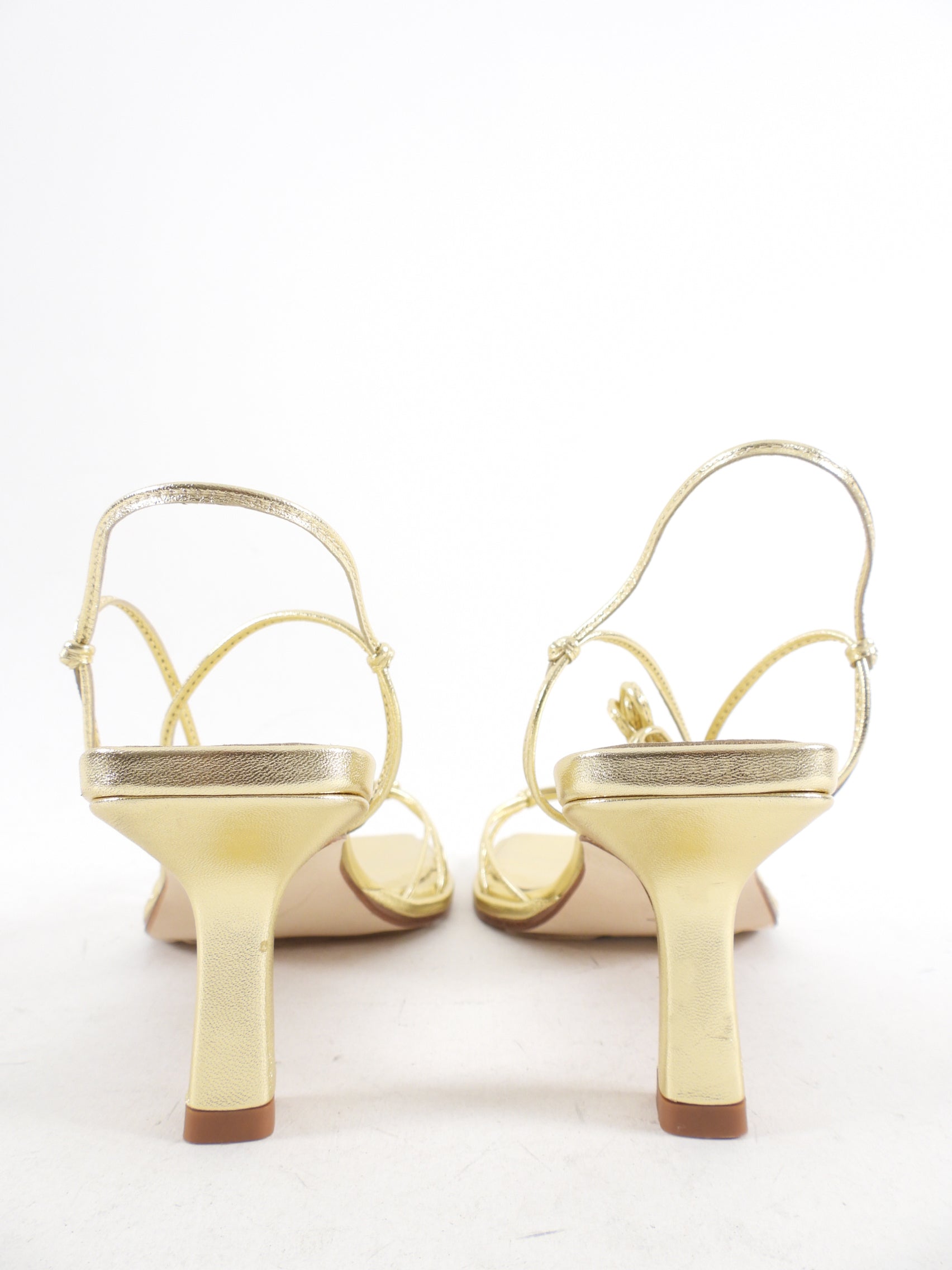 Aeyde Roda Gold Metallic Leather Strappy Sandals - Women's Size 37 | Elegant Heeled Summer Dress Sandals for Weddings, Parties & Date Nights