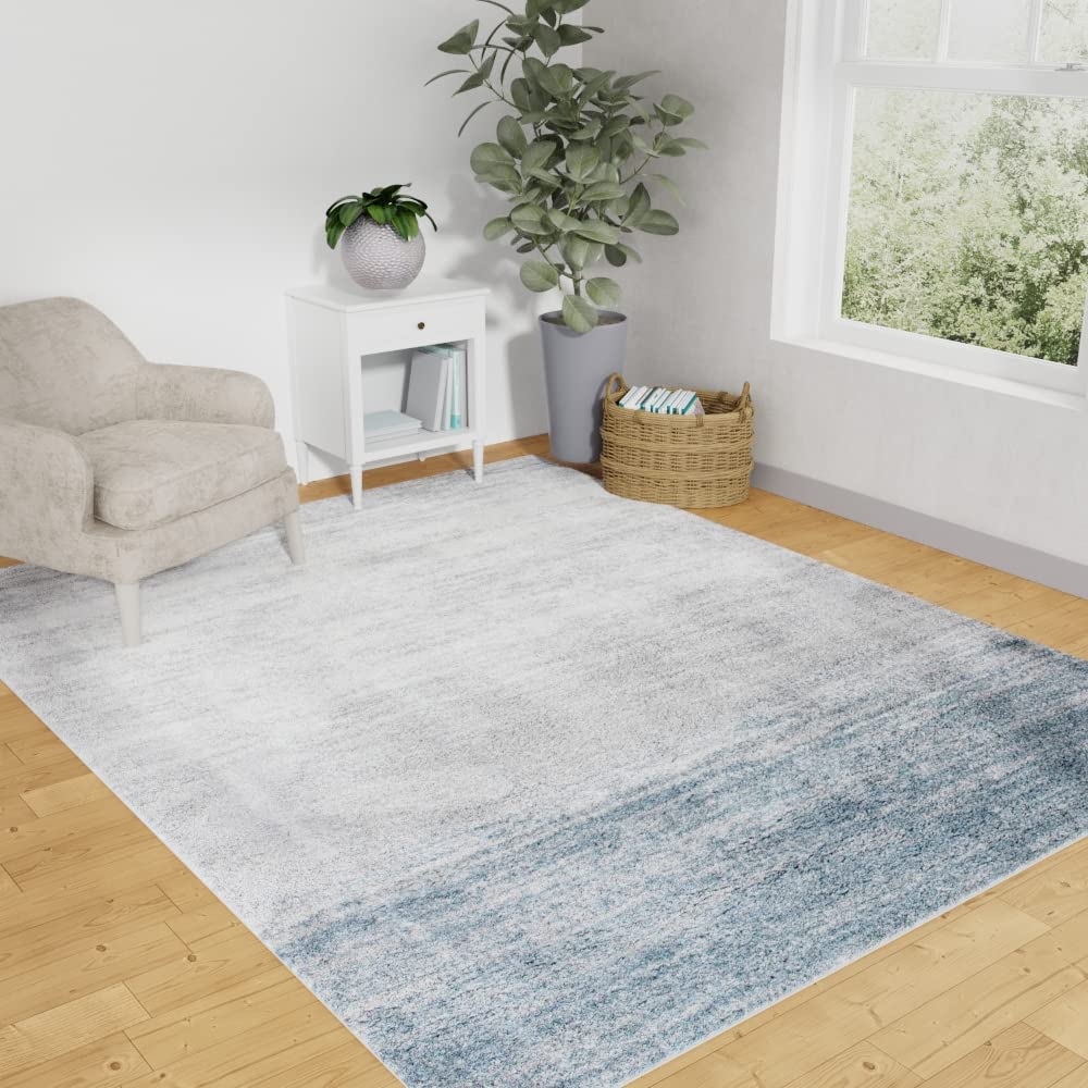 Bashian Collection Luxury Power Loom Polyester Area Rug - 8.6' x 11.6' Soft White & Blue Runner Rug for Entryway, Living Room, Bedroom - Durable Home Decor for High Traffic Areas