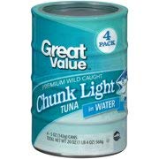 Great Value Chunk Light Tuna in Water, 5 oz Cans (Pack of 4) - High Protein, Low Mercury, Perfect for Salads, Sandwiches & Quick Meals
