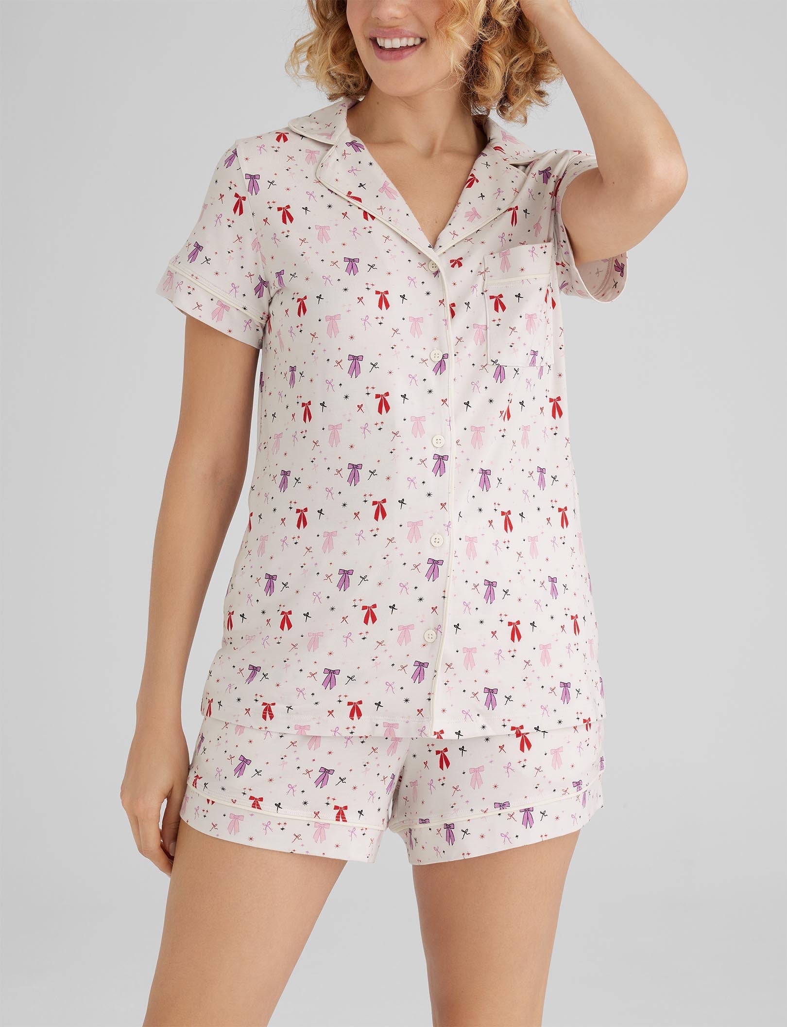 Women's Soft Cotton Pajama Set - Short Sleeve Sleep Shirt & Lounge Shorts for Comfortable Sleep & Relaxation | Perfect for Nightwear, Lounging at Home, and Summer Vacation