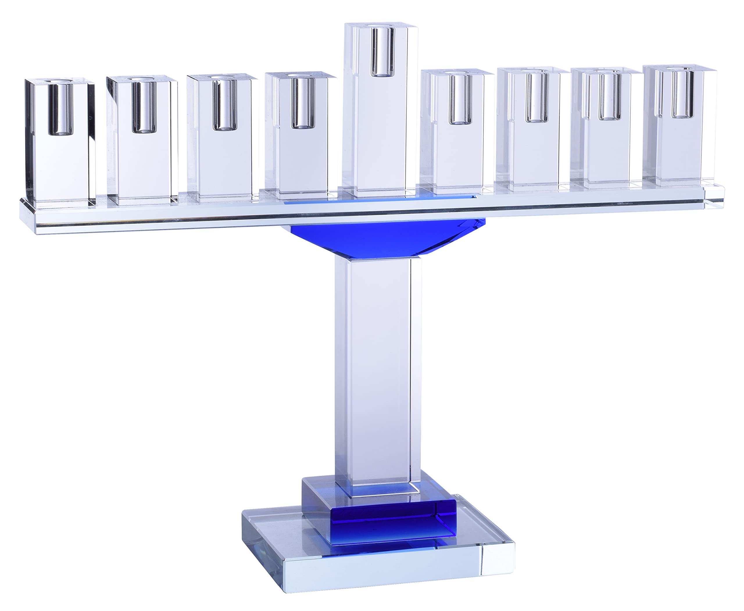 Blue Crystal Hanukkah Menorah - 9 Inch Modern Glass Candle Holder for Chanukah, Fits All Standard Hanukkah Candles | Perfect for Jewish Holiday Decor, Home Celebration & Gift Giving