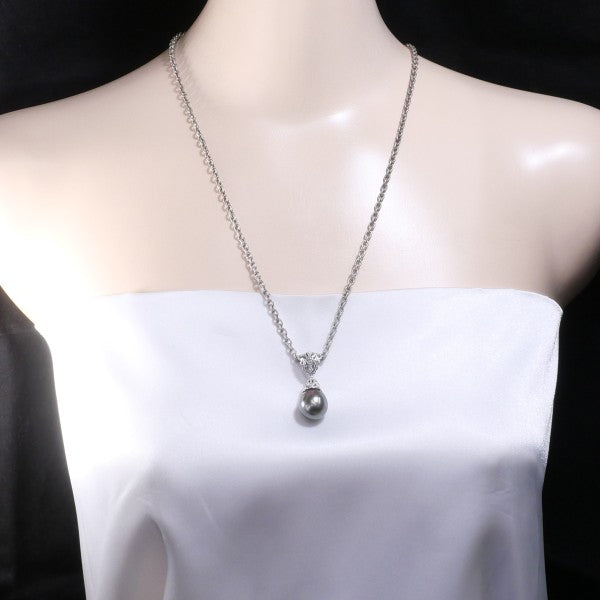 18K White Gold Black Tahitian Pearl Diamond Necklace for Women - Elegant Pearl Jewelry Gift for Anniversary, Wedding, and Special Occasions