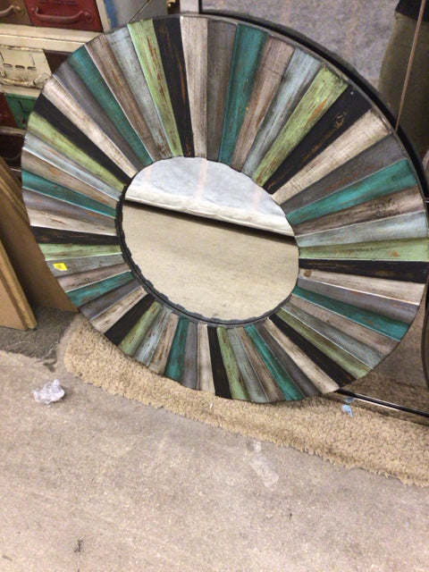 31 7/8 Inch Round Multi-Color Wood Framed Wall Mirror - Perfect for Bedroom, Bathroom, Living Room & Entryway Decor