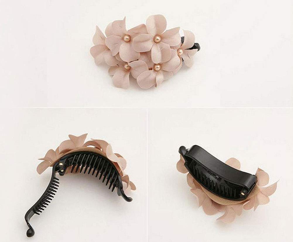 3PCS Women's Floral Hair Clips - Elegant Banana Hair Clips with Comb, Hair Clincher & Ponytail Holder for Women (Perfect for Weddings, Parties & Everyday Styling)