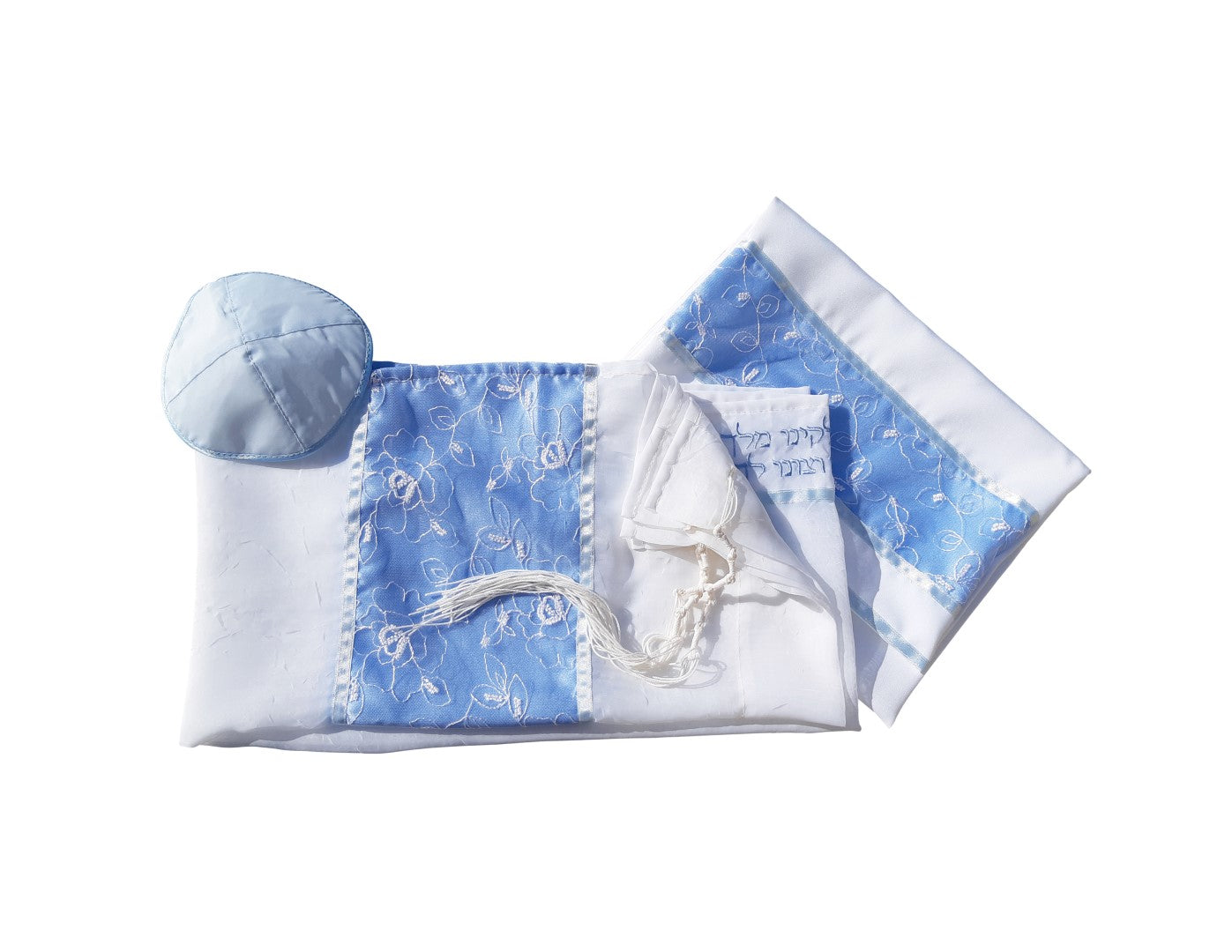 Elegant Sheer Blue Floral Tallit for Women & Girls - Perfect for Bat Mitzvah Ceremonies & Jewish Prayer Shawl - Lightweight Decorative Prayer Shawl for Synagogue, Weddings & Special Occasions