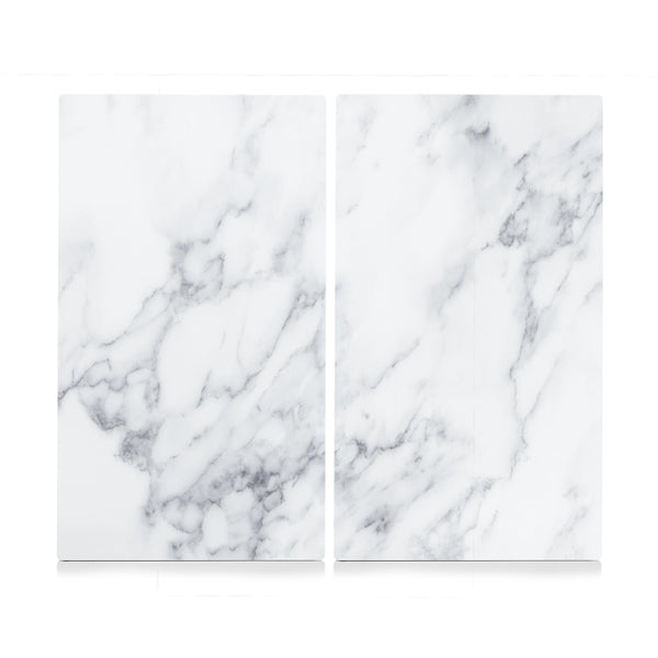 2-Piece White Marble Glass Stove Cover and Cutting Board Set - Heat-Resistant Kitchen Protection & Multi-Functional Prep Surface for Cooking, Baking, and Meal Preparation