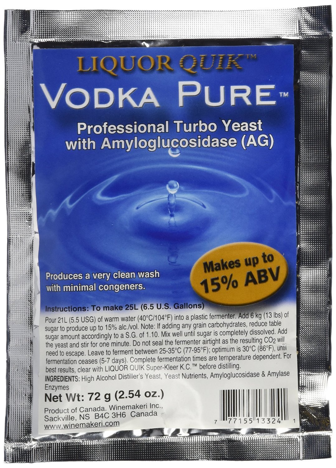 Liquor Quik Vodka Pure Professional Turbo Yeast - Fast Fermentation for Distilling & Home Brewing - Perfect for Whiskey, Moonshine & Craft Spirits