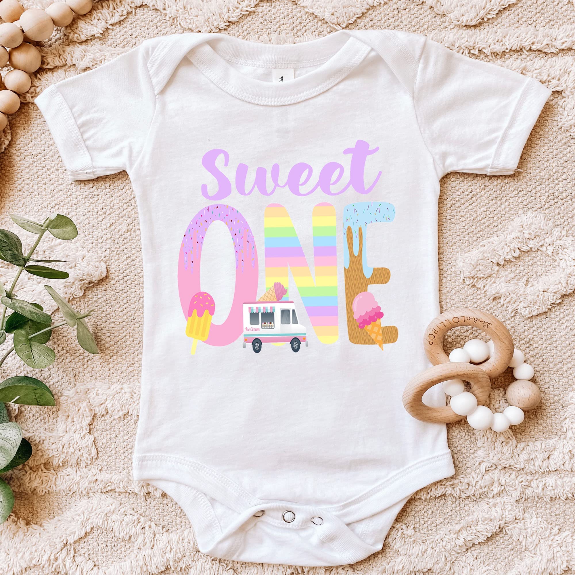 Sweet One Ice Cream Birthday Shirt - 1st Birthday Outfit for Baby Girls & Boys (12 Months) | Cute Ice Cream Theme Bodysuit for Birthday Party & Photo Shoots