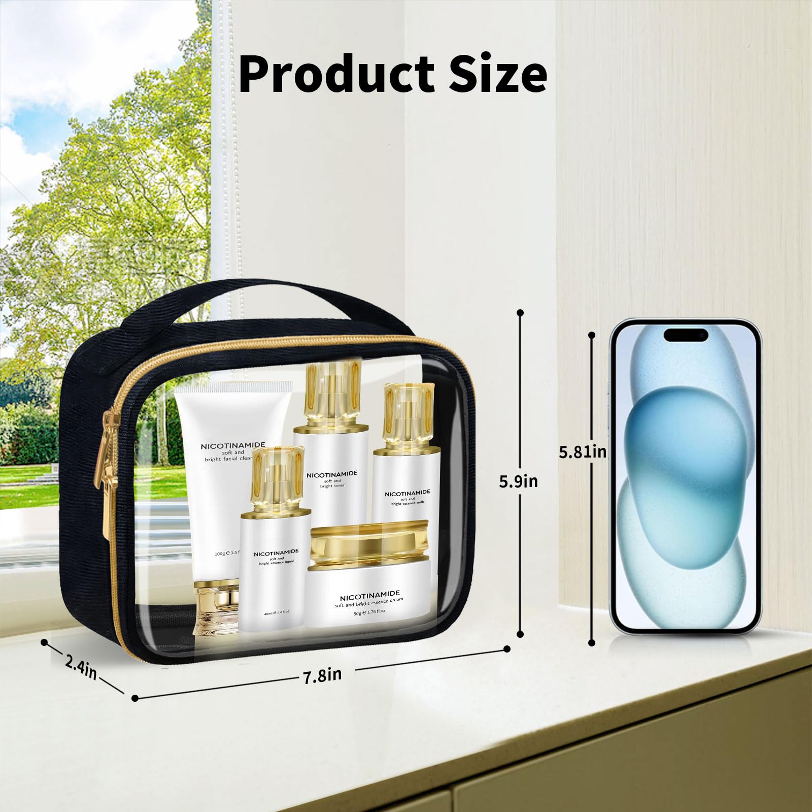 TSA Approved Travel Toiletry Bag 2 Pack - Clear Quart Size Cosmetic & Makeup Bags with Handles for Women & Men - Airline Compliant Carry On Essentials for Airport Security - Perfect for Vacations, Business Trips & Weekend Getaways