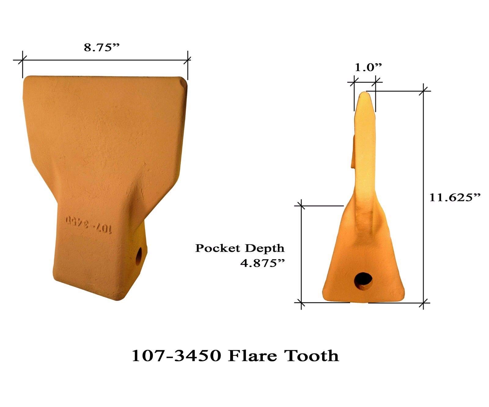 2-Pack Caterpillar J460 Style Bucket Flare Dirt Teeth & Pins (107-3450, T107-3450) - Heavy Duty Excavator Replacement Parts for Construction & Digging Work