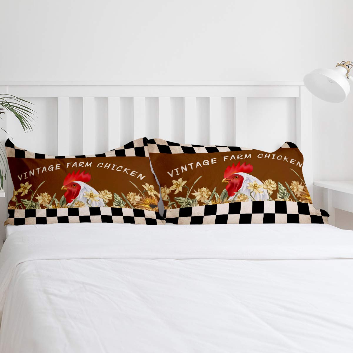 Sunflower Chicken Queen Bedding Set 3-Piece - Comforter & Pillow Shams, Rooster Plaid Duvet Cover for Teens, Boys & Girls - Perfect for Farmhouse, Country Style Bedrooms & Cozy Teen Room Decor