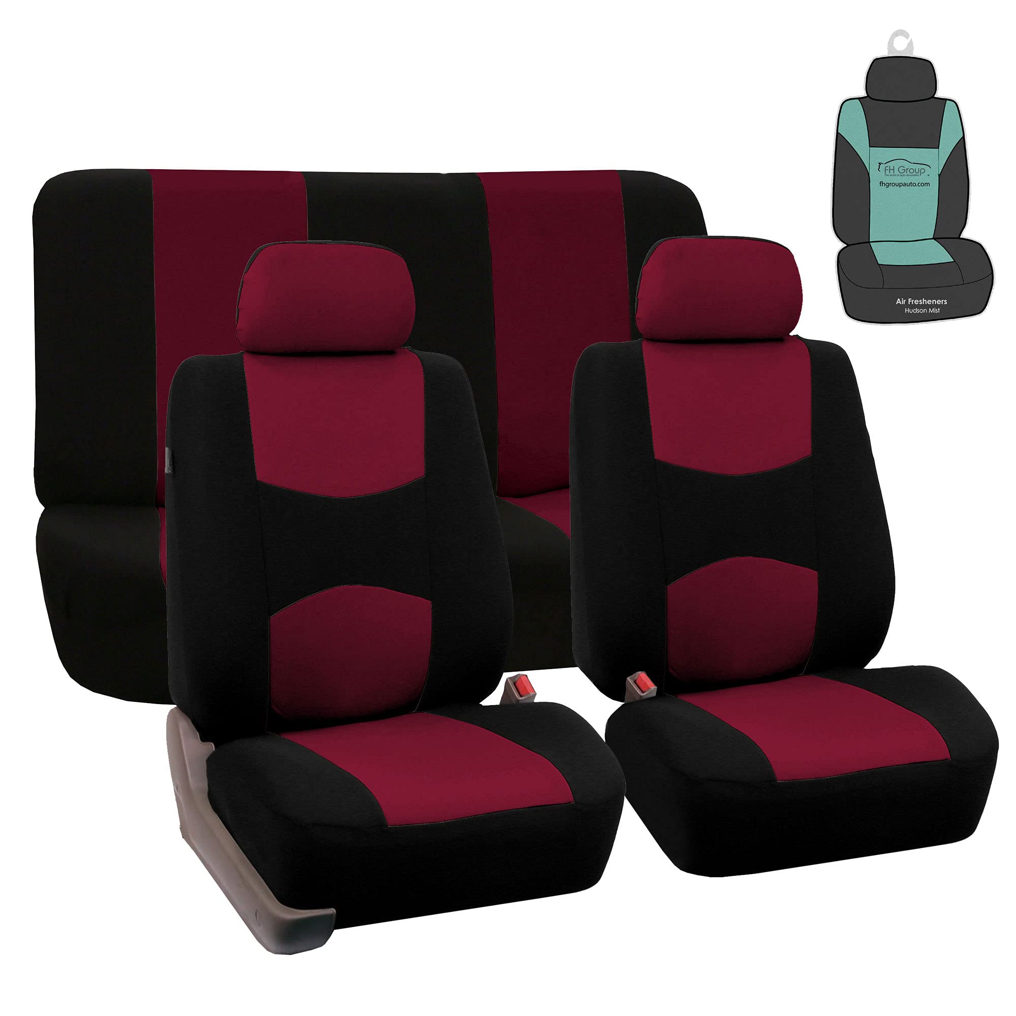 Universal Car Seat Covers Full Set - Burgundy Flat Cloth for Vans, Trucks & SUVs - Interior Protection & Comfort