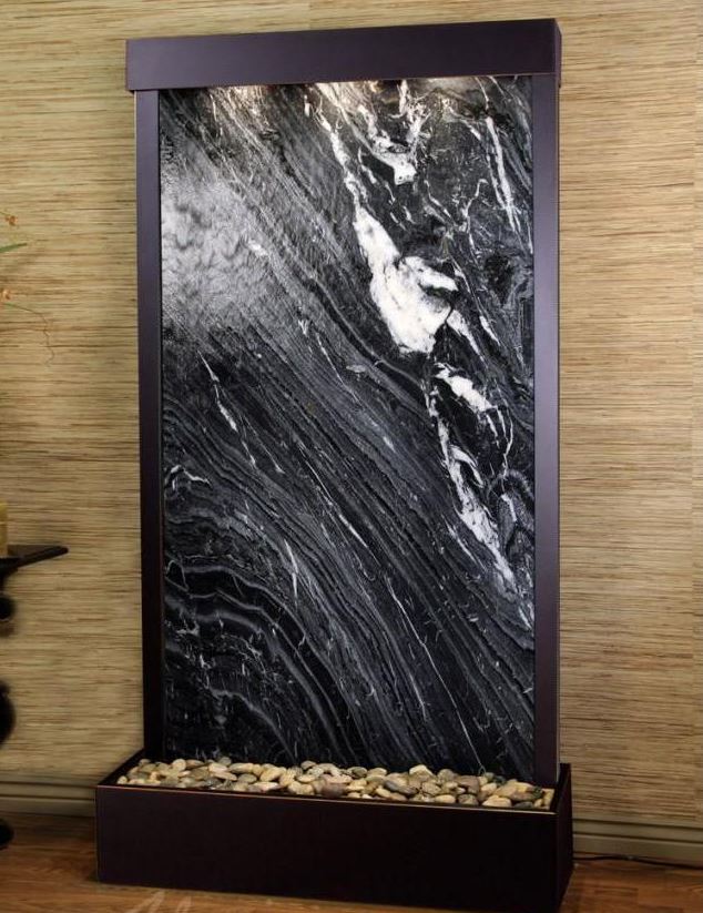 ADAGIO Tranquil River Flush Mount Ceiling Light - Blackened Copper & Black Marble Fixture (Model TRF1507) for Bedroom, Living Room, or Dining Room Lighting