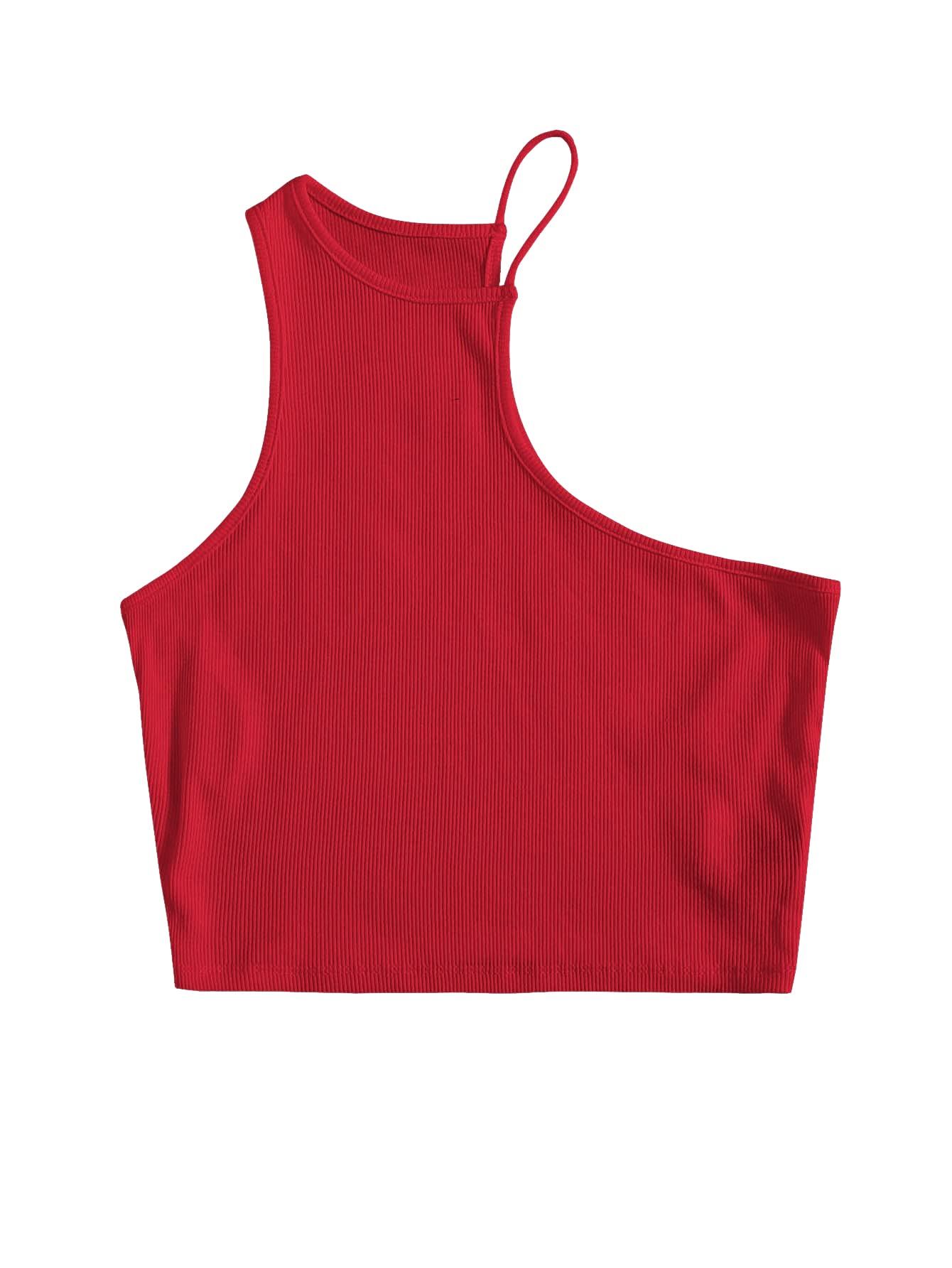 WDIRARA Women's One Shoulder Rib Knit Crop Tank Top - Sleeveless Slim Fit Summer T-Shirt for Casual Wear, Beach, Party & Night Out