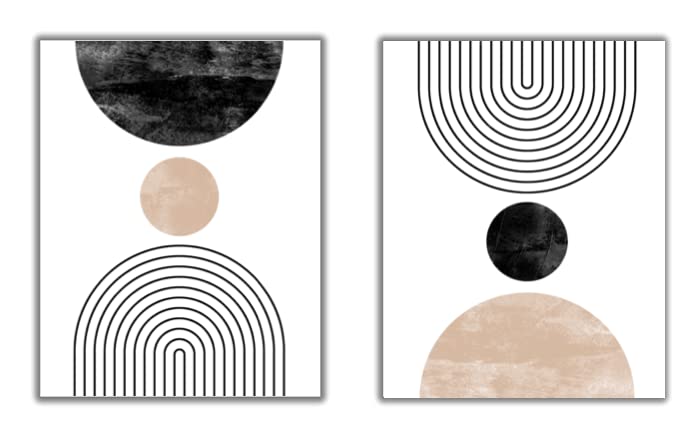 Geometric Boho Modern Wall Art Set of 2 - Abstract Semicircle Shapes Print in Terracotta - 11x14 Unframed Artwork for Office, Bedroom & Living Room Decor | Perfect for Boho Chic, Mid-Century & Contemporary Home Styling