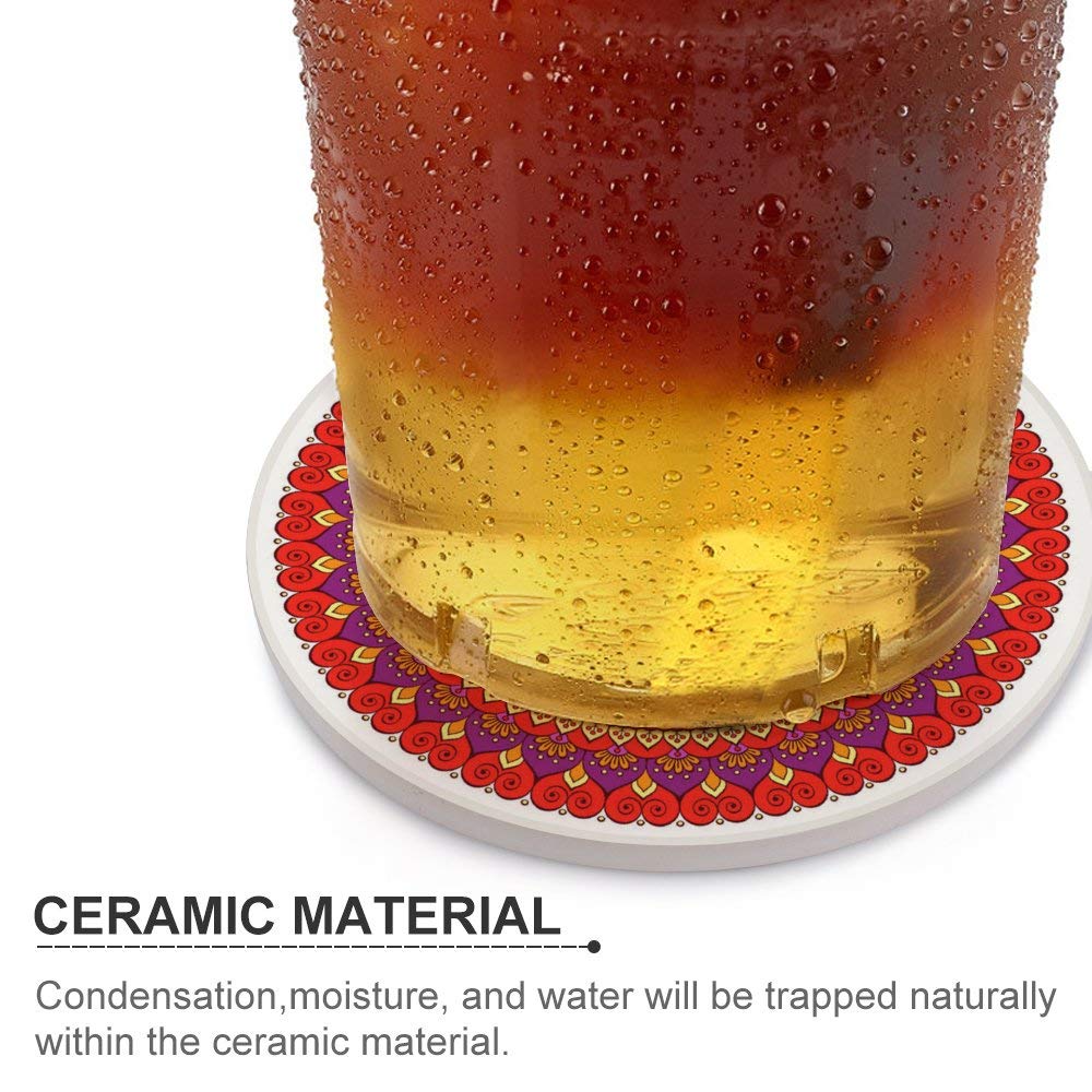 Absorbent Ceramic Coasters with Mandala Flower Pattern - Round Cork Base for Coffee & Glass Cups - Set of 1 - Perfect for Bar, Farmhouse & Home Decor - Protect Tables from Drink Stains