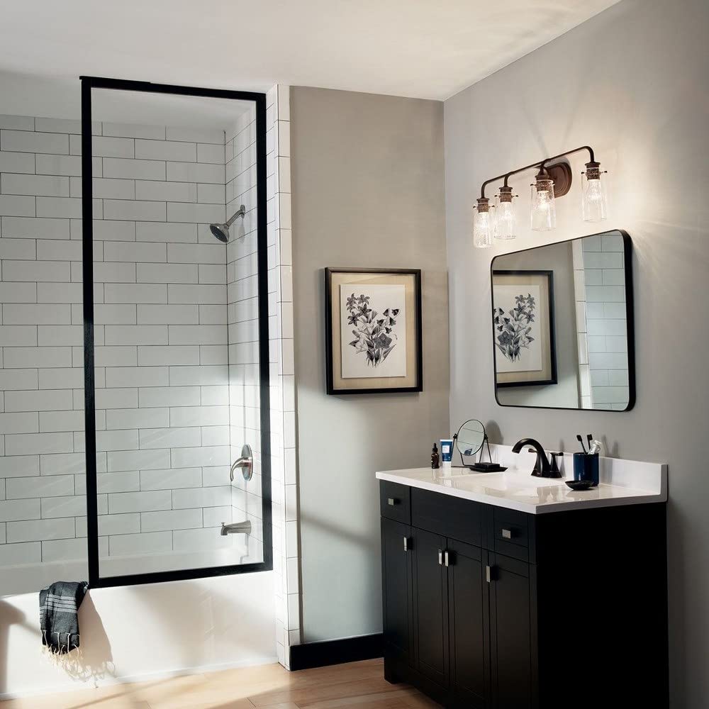 KICHLER Braelyn 44 Inch 4-Light Bathroom Vanity Light Fixture with Clear Seeded Glass Shade in Chrome Finish - Perfect for Modern Bathroom, Dressing Room, and Makeup Area Lighting