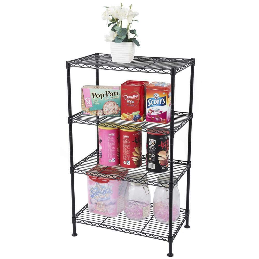 4-Tier Adjustable Steel Wire Storage Shelves - Heavy Duty Metal Rack for Kitchen, Garage, Closet & Office Organization - Space Saving Shelving Unit for Pantry, Laundry Room, Books & Home Storage