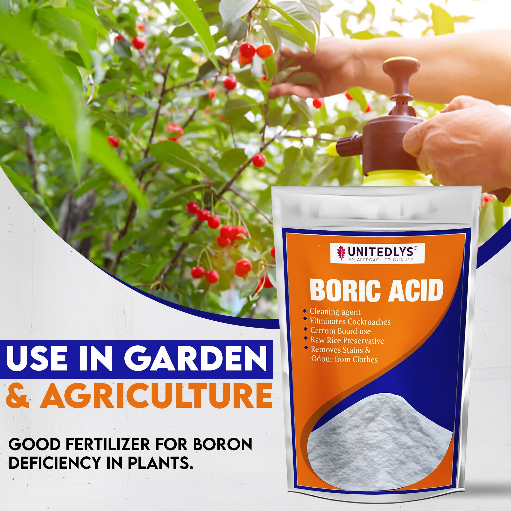 Unitedlys 100% Pure Boric Acid Powder - 380g Multi-Purpose Cockroach Killer, Carrom Powder & Rice Preservative | Effective Pest Control for Home, Kitchen & Game Rooms