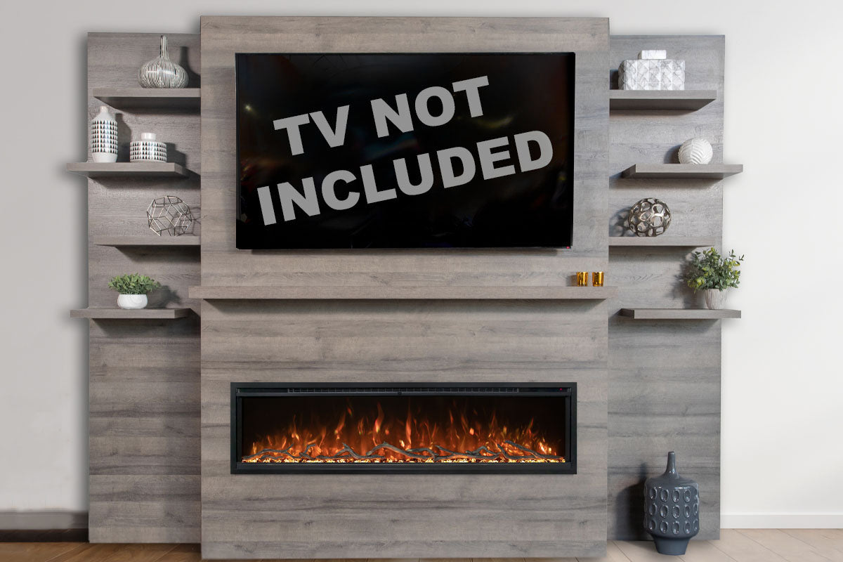 Modern Flames Allwood Fireplace Media Wall in Driftwood Gray | 60-Inch Spectrum Electric Fireplace Insert with Remote - Perfect for Living Room, Bedroom & Home Theater Entertainment