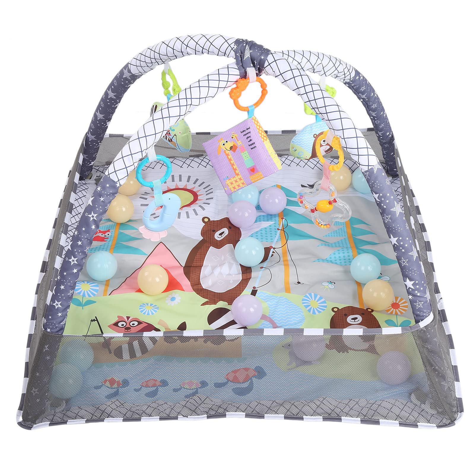 Baby Play Gym and Playmat - Soft Grey Interactive Activity Center for Infants to Encourage Crawling, Tummy Time & Sensory Development | Perfect for Newborns, Nursery, Daycare & Home Playtime