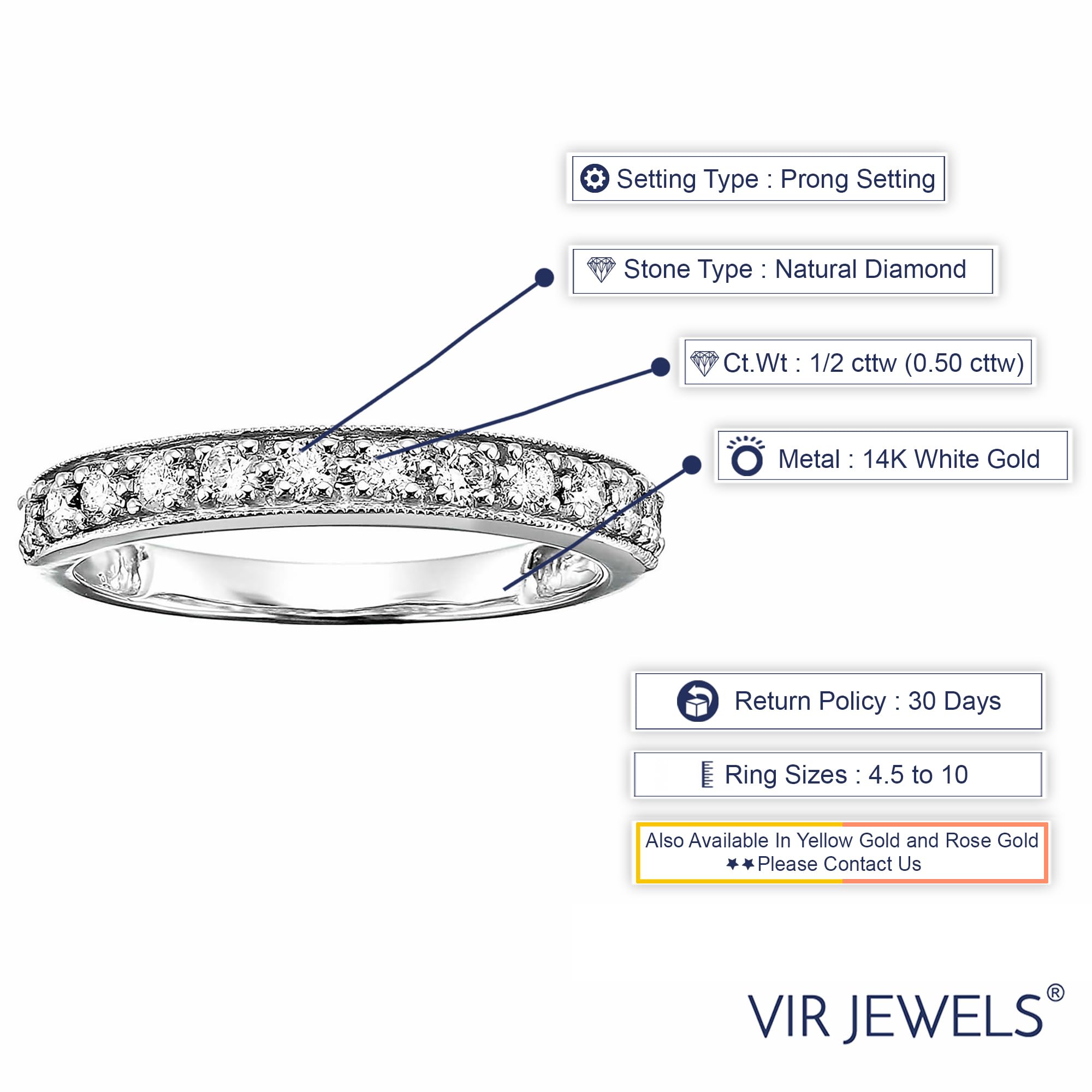 1/5 cttw to 1 cttw Diamond Wedding Band for Women - 14K Gold Milgrain Engagement Ring with Prong Setting, Size 4.5-10 - Perfect for Bridal Jewelry, Anniversary Gifts & Special Occasions