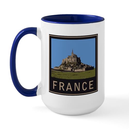 White/Navy Inside - France Mont St. Michel Large Mug