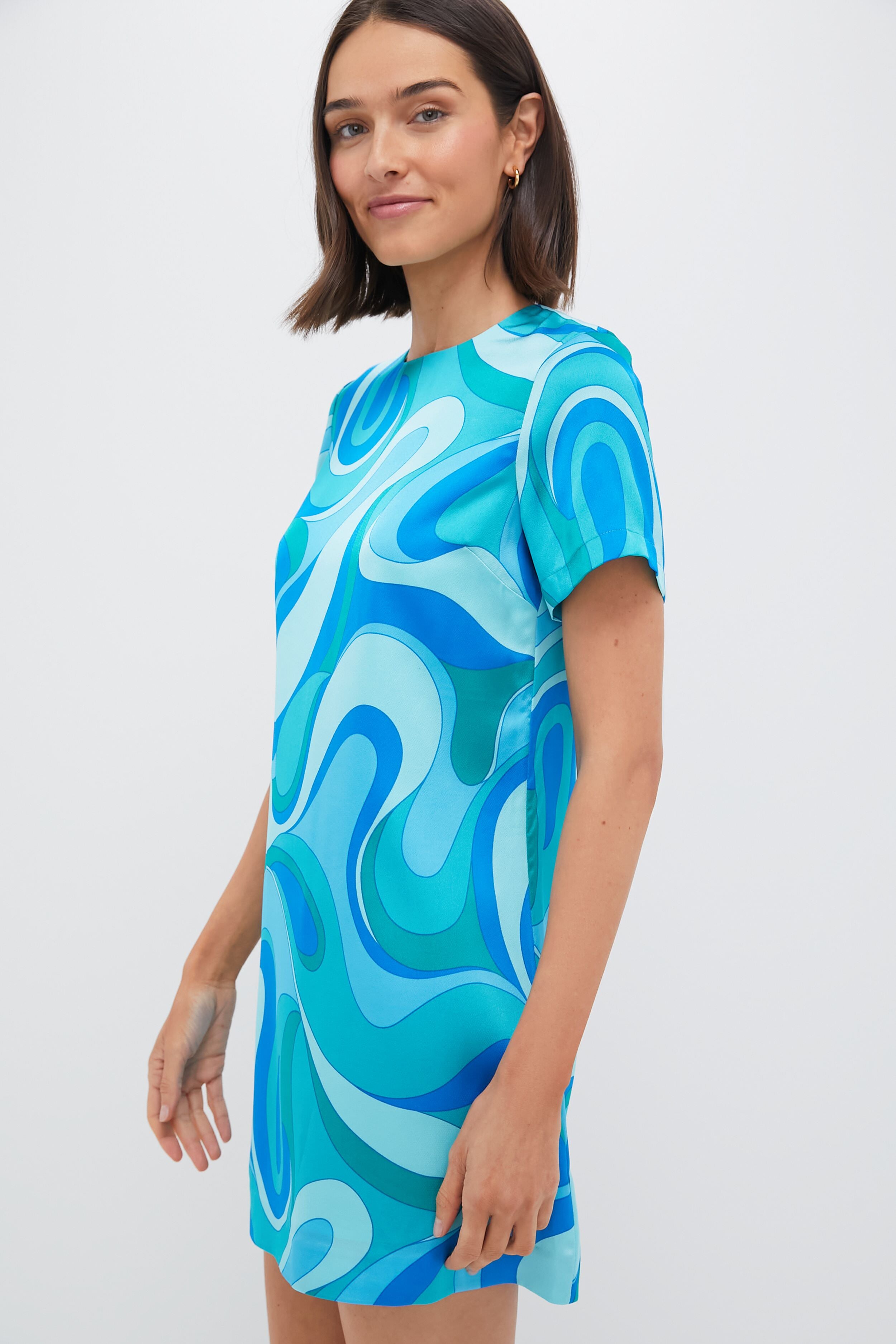 Blue Retro Geo Duffy Mini Dress - Vintage Inspired Floral Print Summer Dress for Women | Perfect for Beach, Party & Casual Wear
