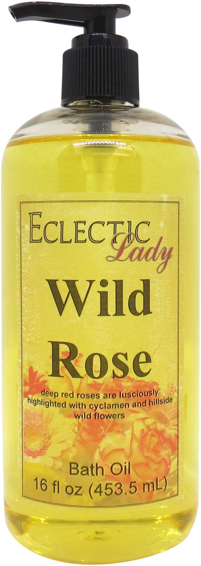 Wild Rose Bath Oil by Eclectic Lady - 16oz Scented Bath & Shower Oil for Dry, Rough & Sensitive Skin - Relaxing, Moisturizing Body Oil with Natural Fragrance - Perfect for Spa Nights, Self-Care Routines & Gift Giving
