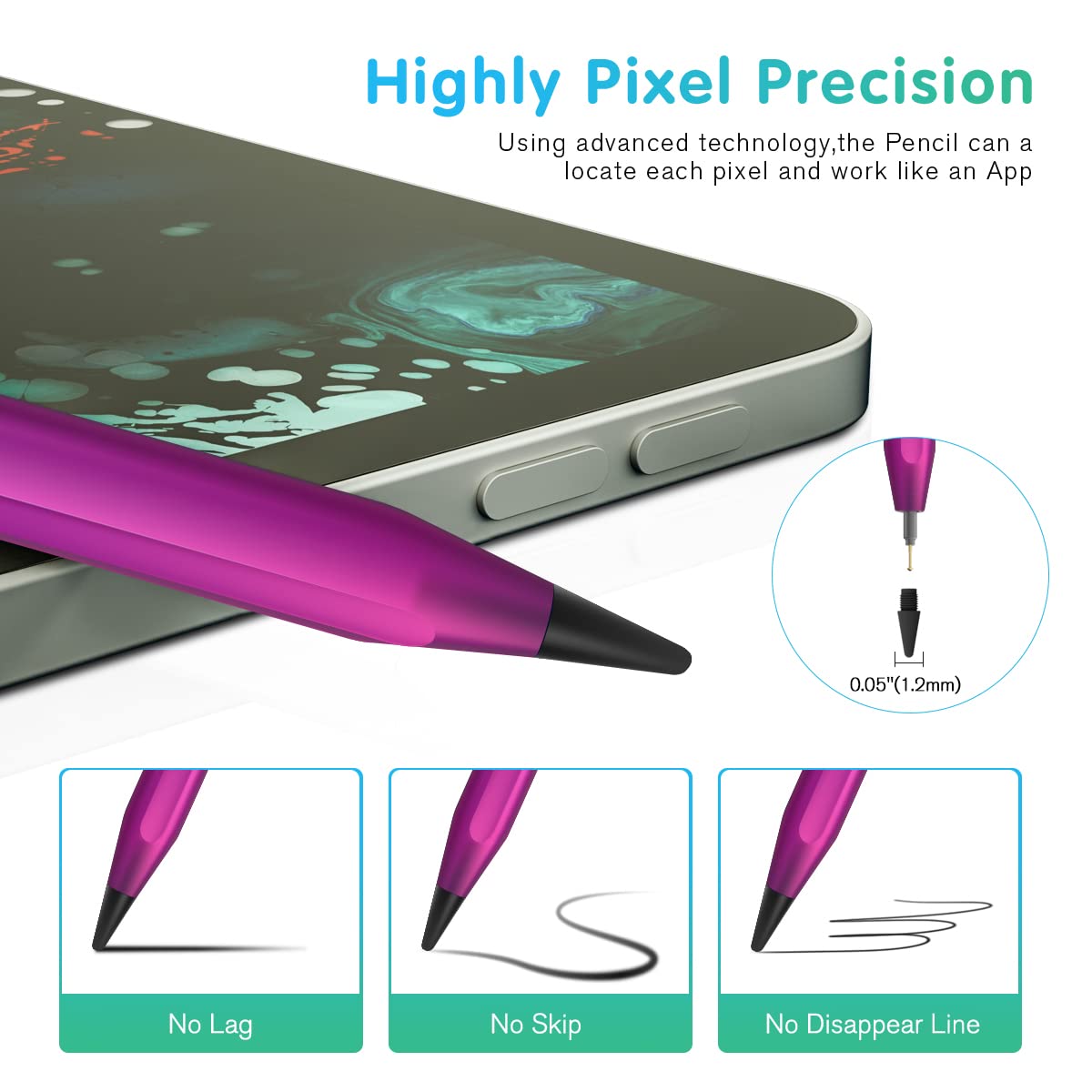 Premium Stylus Pen for iPad 10th & 9th Generation - Active Pencil with Palm Rejection Technology, Compatible with Apple iPad 2018-2023 Models (10/9/8/7/6th Gen, iPad Pro 12.9/11