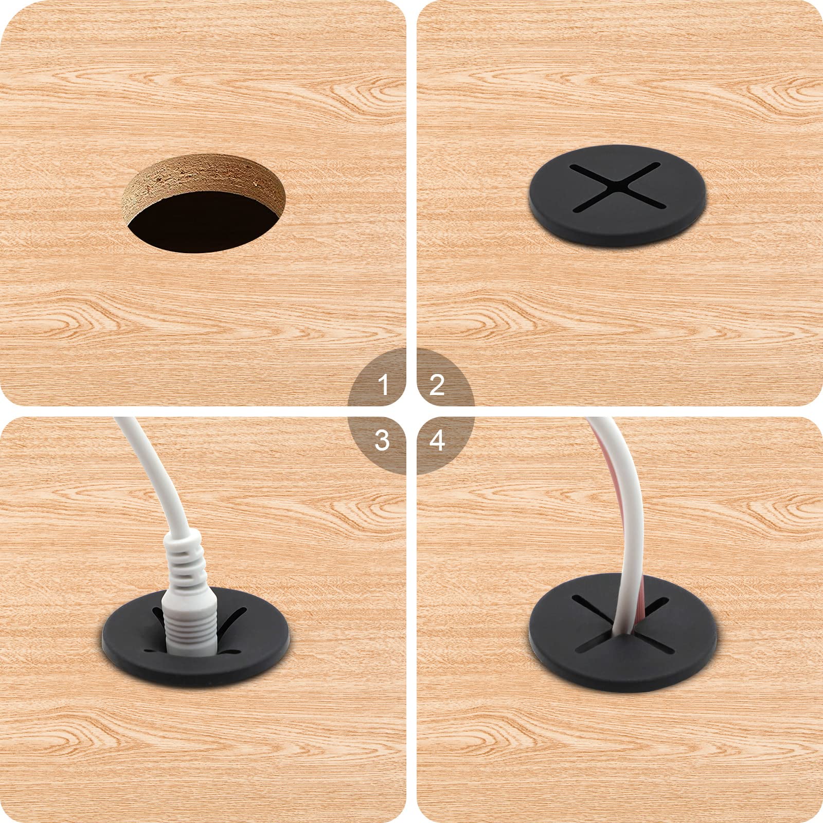 1 Inch Flexible Rubber Desk Grommet - 12 Pack Silicone Cable Cord Hole Cover for Wire Management on Desks, Tables & Furniture - Perfect for Home Office, Gaming Setup & Workspace Organization
