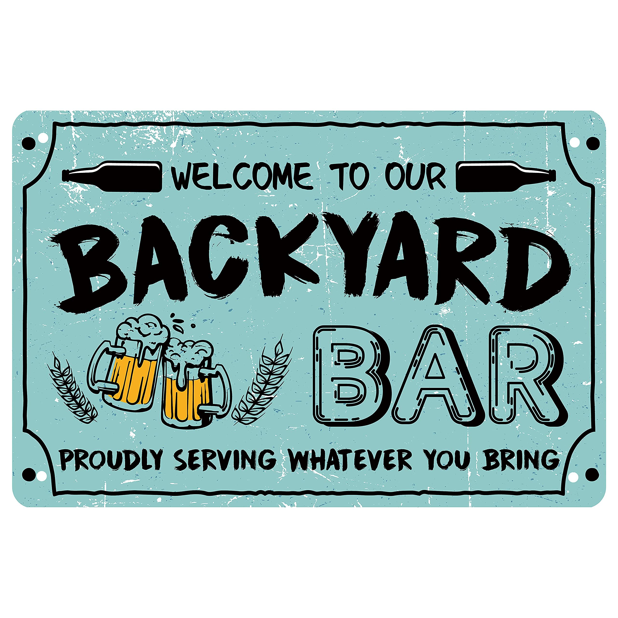 Vintage Welcome to Our Backyard Bar Metal Tin Sign - 12x16 Inch Retro Wall Art for Outdoor Decor, Coffee Shop, Man Cave & Home Bar Decorations - Perfect for Patio, Garden & Garage Wall Decor