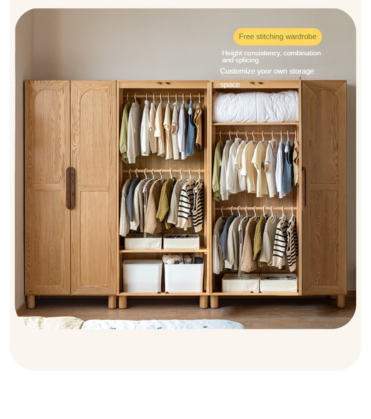 Solid Oak Wood Kids Wardrobe - Durable & Stylish Storage for Bedroom, Nursery, or Playroom Organization