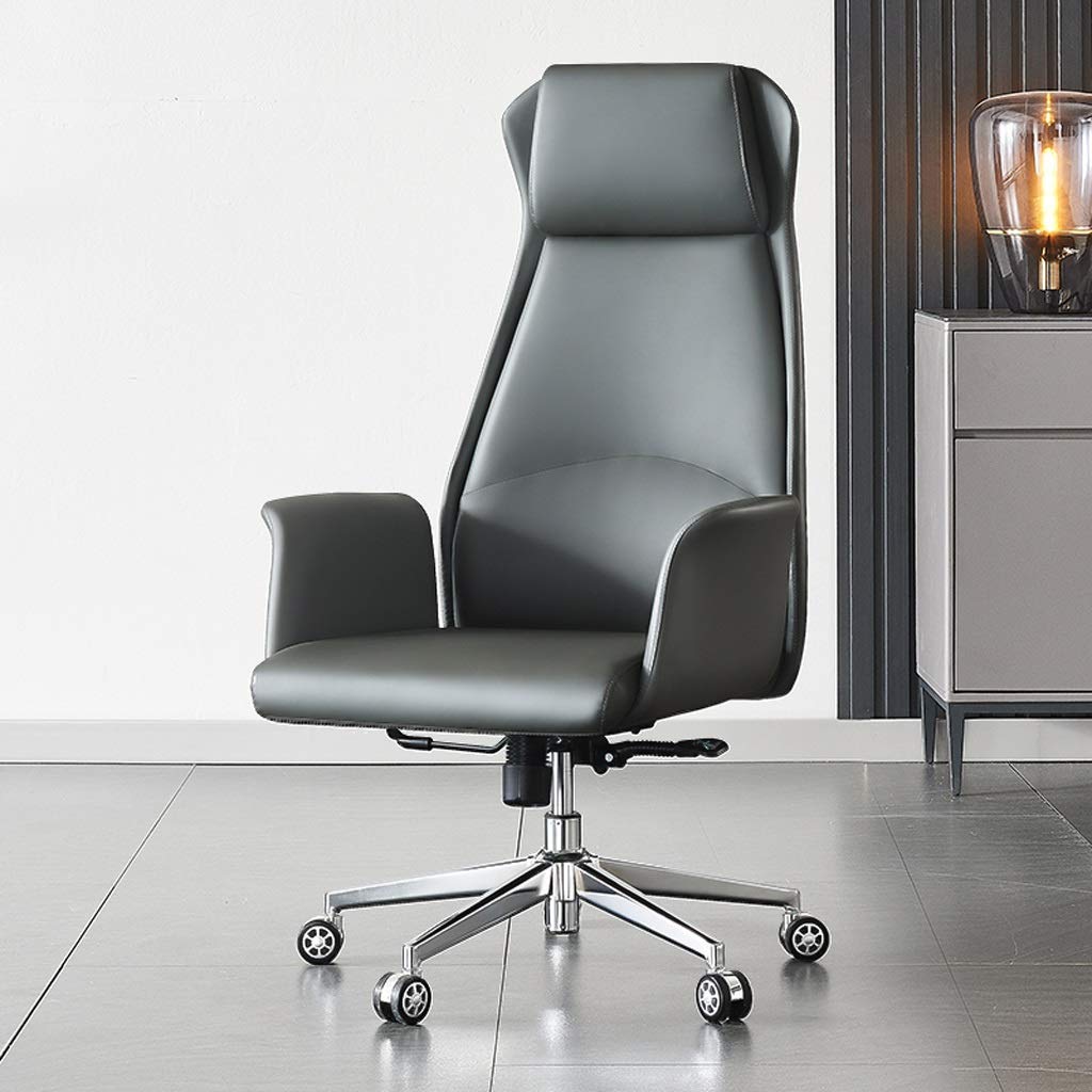 Premium Ergonomic Office Chair - FMOGE Leather Executive Desk Chair with Lift & Swivel, Adjustable Computer Chair for Home Office, Study or Business Use (Microfiber Leather-Brown) - Perfect for Long Work Hours & Video Conferencing