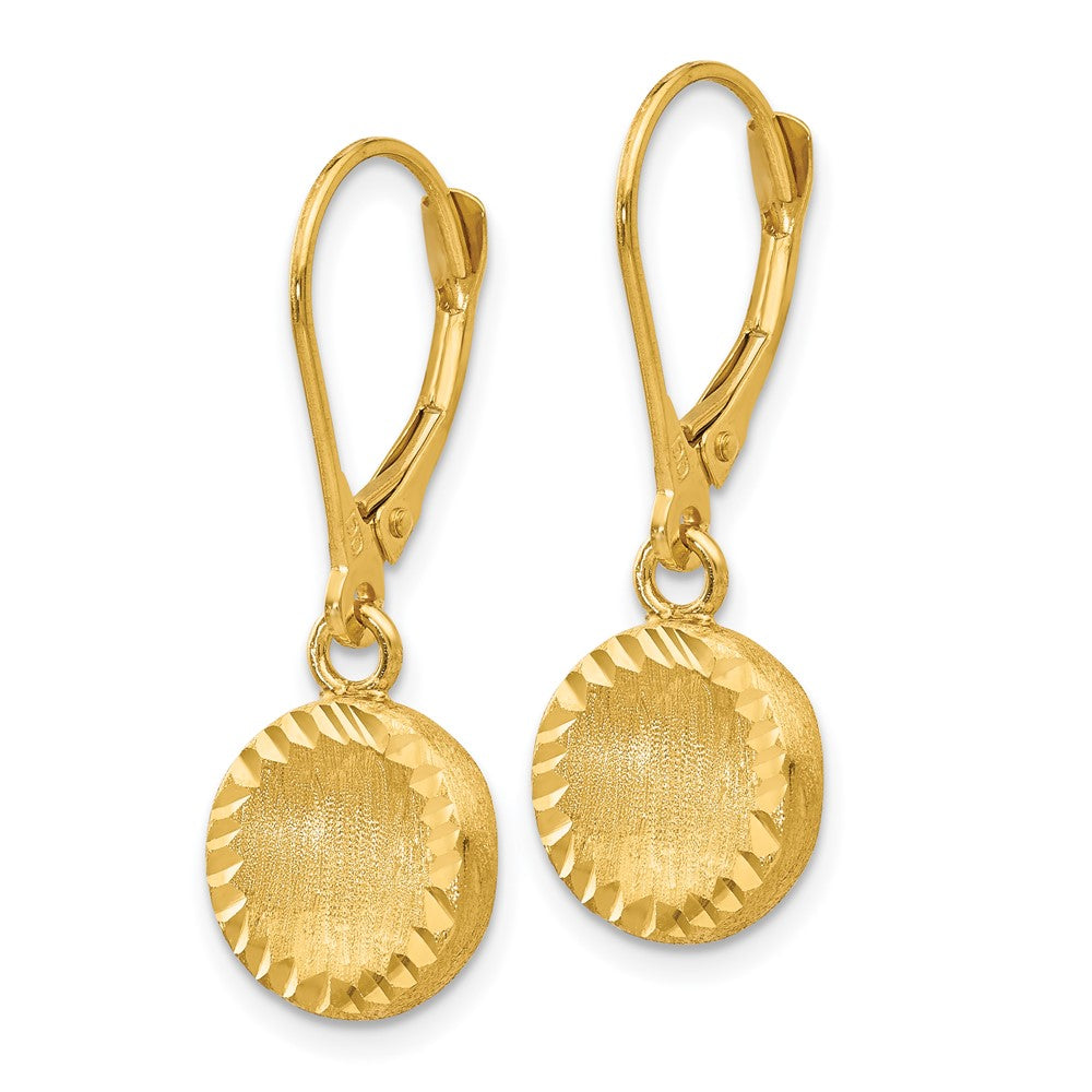 Gold Brushed and Polished Diamond Cut Circle Leverback Earrings SF2242 - Elegant Dangle Earrings for Women, Perfect for Weddings, Parties, and Special Occasions