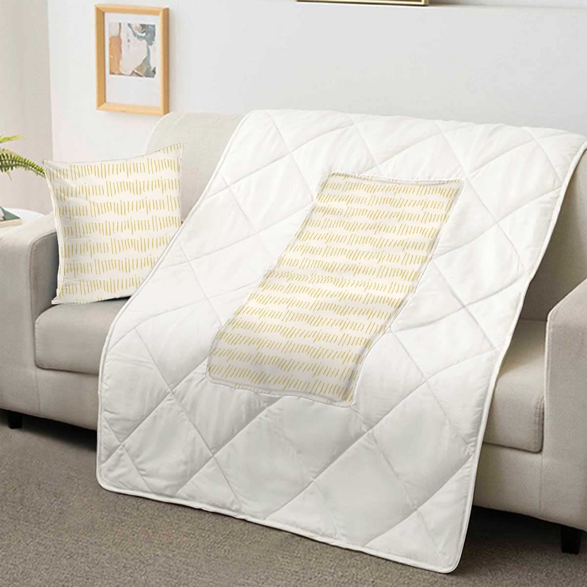 Soft Beige Nordic Travel Blanket & Throw Pillow Set - 18