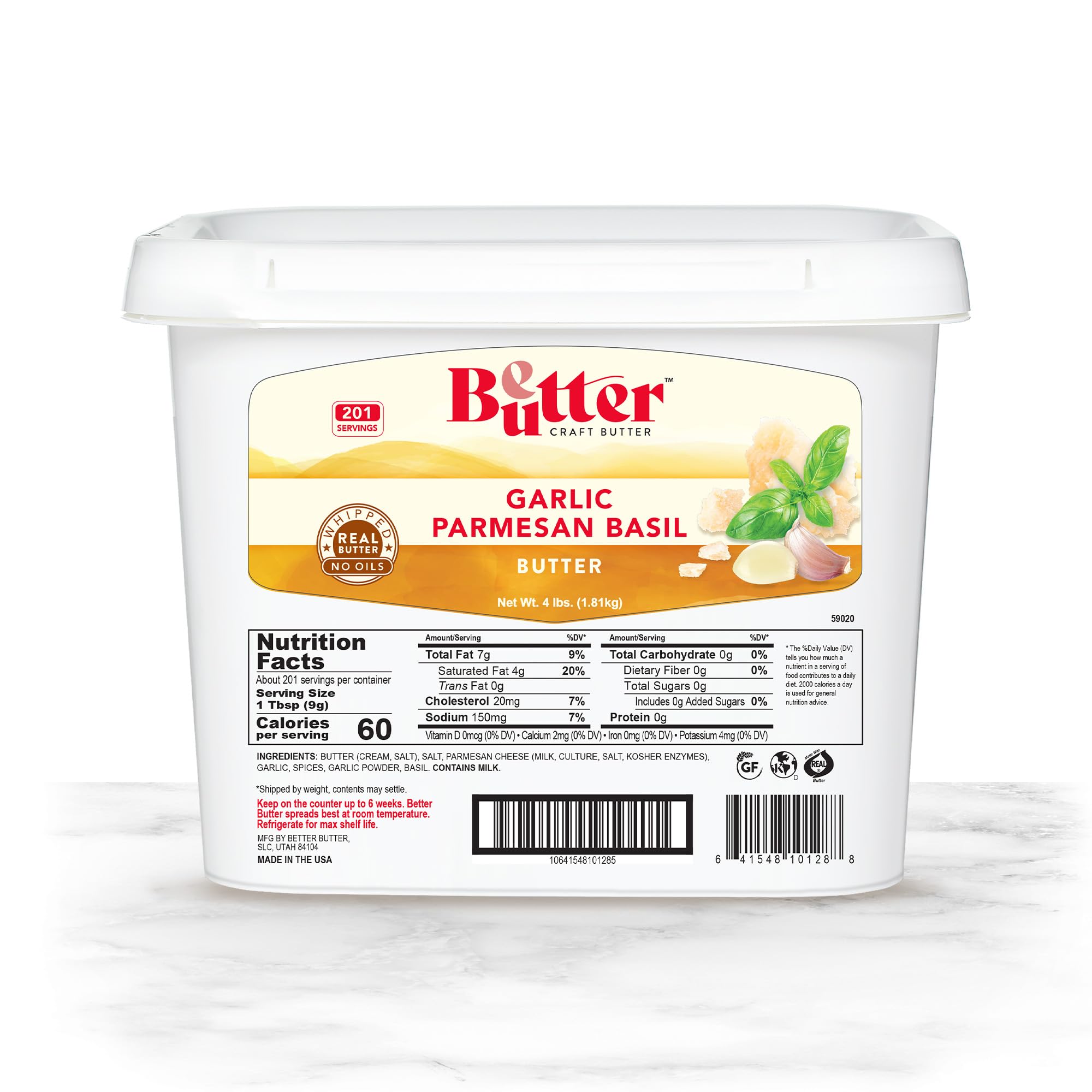 Garlic Parmesan Basil Butter - 1 Gallon Bucket (4lb) - Premium Cooking Butter for Pasta, Bread & Seafood | Restaurant & Home Kitchen Use