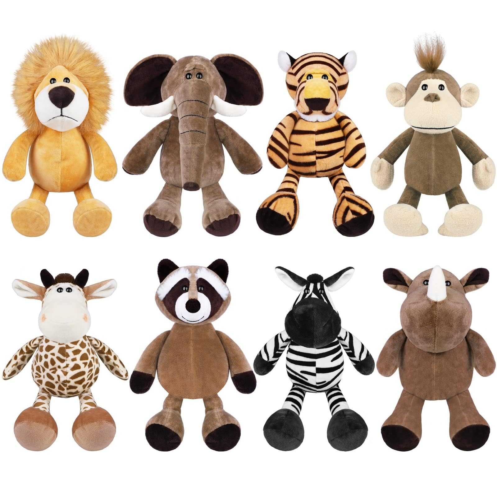 Elcoho 8-Piece Safari Plush Animal Set - 9.8 Inch Jungle Stuffed Toys for Kids, Zoo Animals Collection, Cute Soft Plushies for Animal Themed Parties, Teacher Awards & Student Gifts | Perfect for Birthday Presents, Nursery Decor, and Educational Playtime