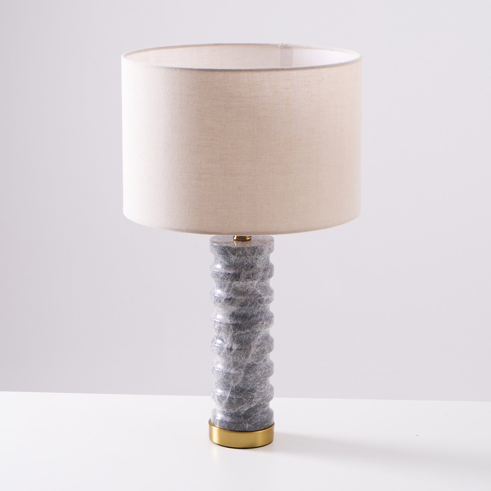 Rivara Modern Stone Table Lamp - Natural Stone Base with Fabric Shade for Bedroom, Living Room, and Office Decor