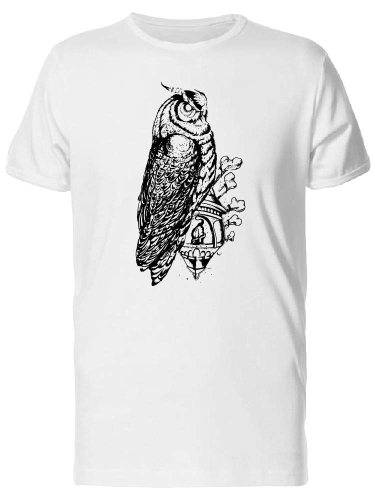 Owl with Lantern of Bones Graphic T-Shirt for Men | Vintage Gothic Streetwear | Perfect for Halloween, Concerts & Alternative Fashion