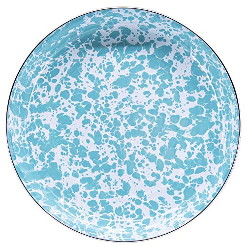 10.5 Inch Sea Glass Swirl Enamelware Dinner Plates Set of 4 - Durable & Stylish for Beach Themed Dining, Outdoor Picnics & Rustic Home Decor