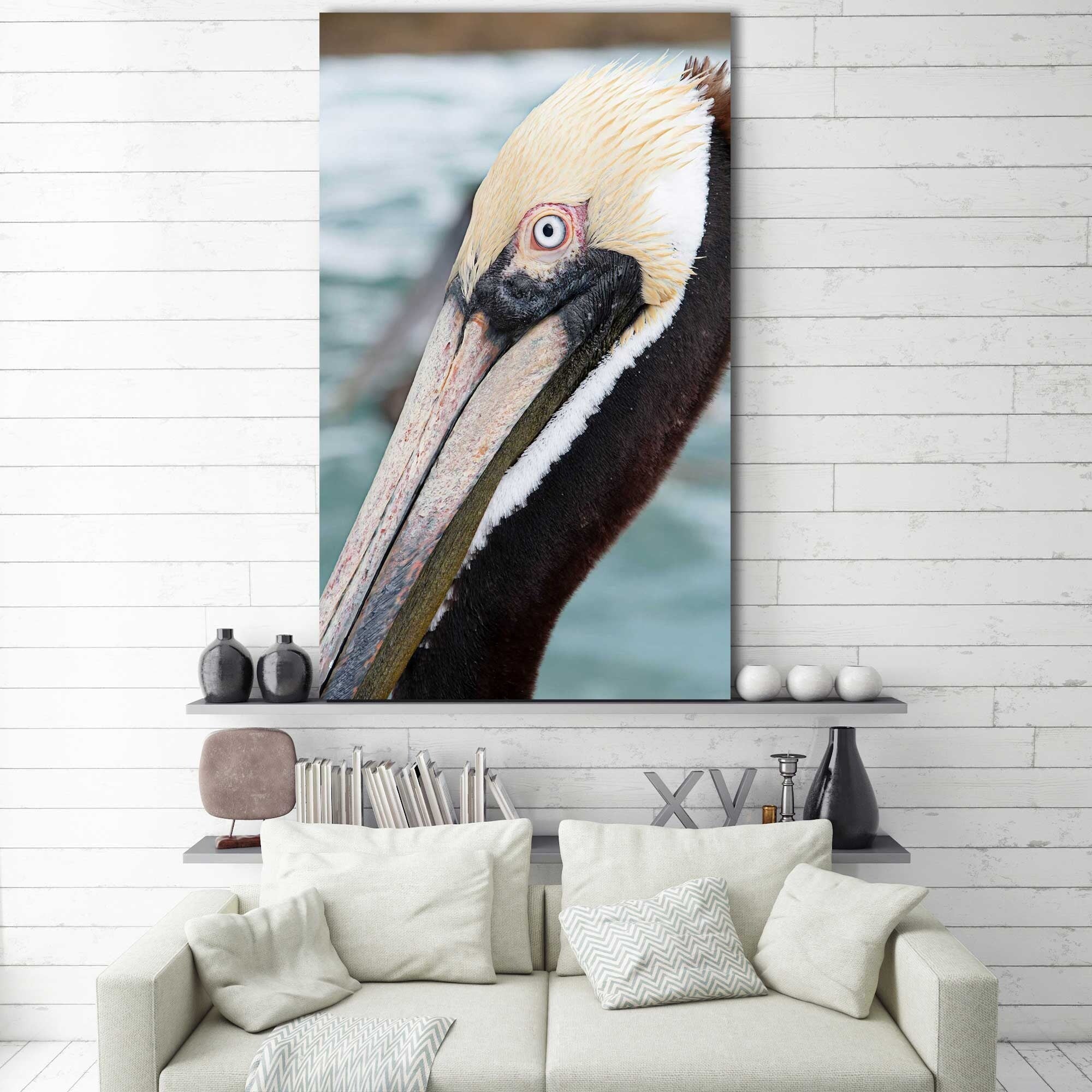 Bayside Pelican Canvas Wall Art - Coastal Decor for Living Room, Bedroom & Office - Handmade Stretched Canvas Print - Perfect Beach House & Nautical Theme Decor