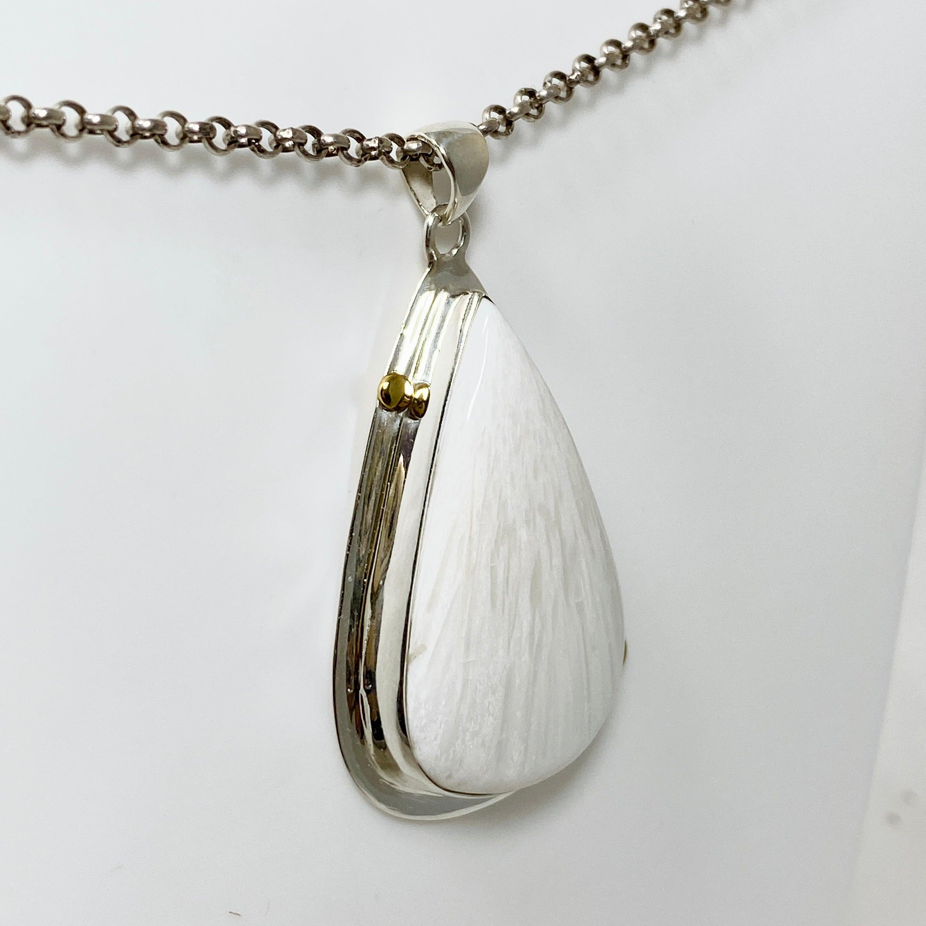 Natural Scolecite Teardrop Pendant Necklace - 925 Sterling Silver Handmade Jewelry for Meditation & Healing | Spiritual Gift for Women | Perfect for Yoga, Reiki & Energy Work