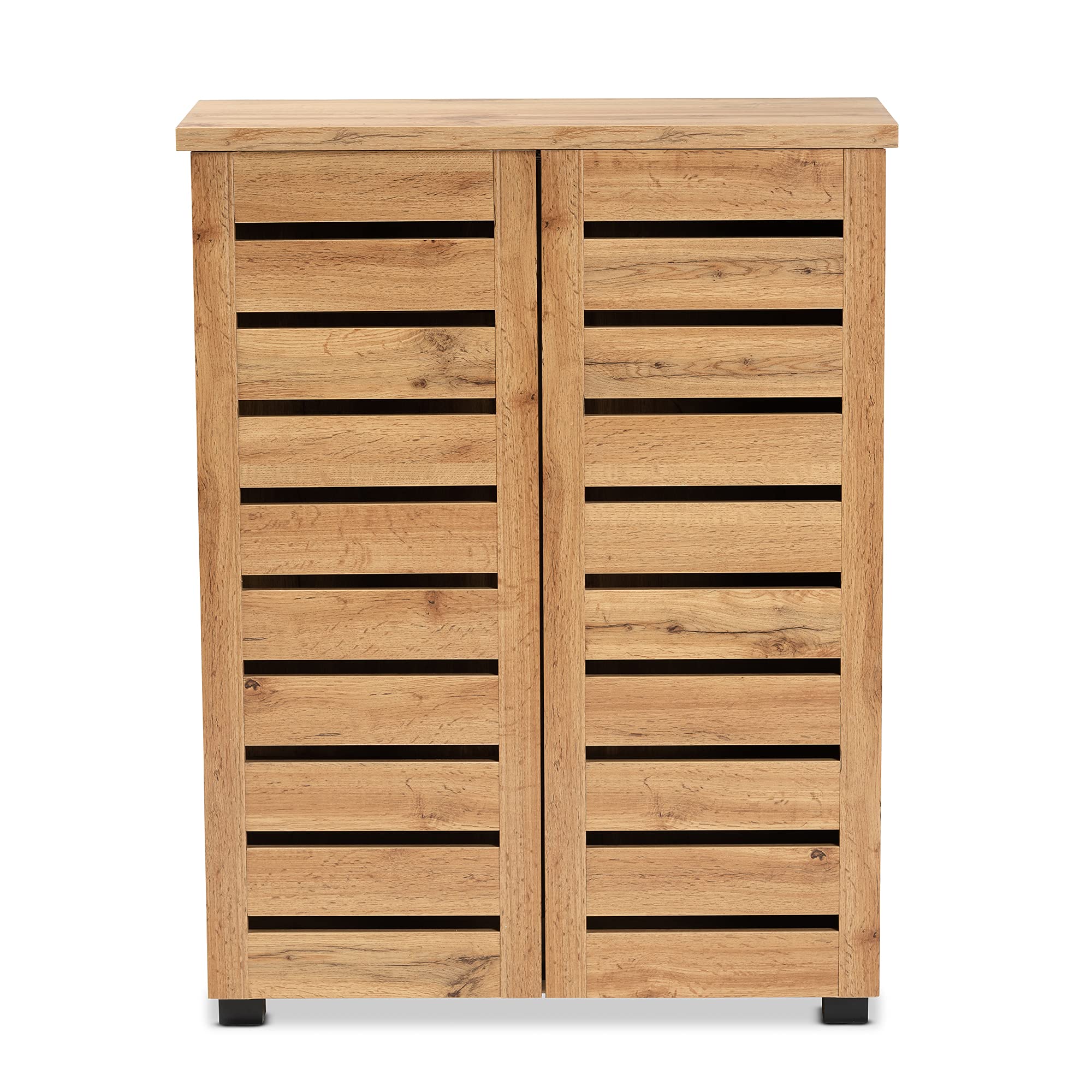 Baxton Studio Adalwin Modern Shoe Cabinet - 2-Door Oak Storage Organizer with Brown Finish | Perfect for Entryway, Closet & Bedroom Shoe Organization