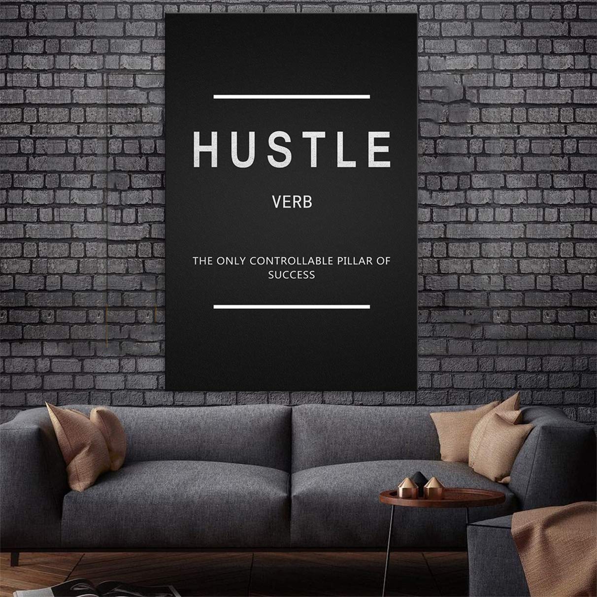 AMEMNY Motivational Hustle Verb Posters - Inspirational Entrepreneurship Quotes Canvas Art for Office Decor, Success Wall Art Prints, Framed & Ready to Hang | Perfect for Home Office, Study Room & Workspace Motivation