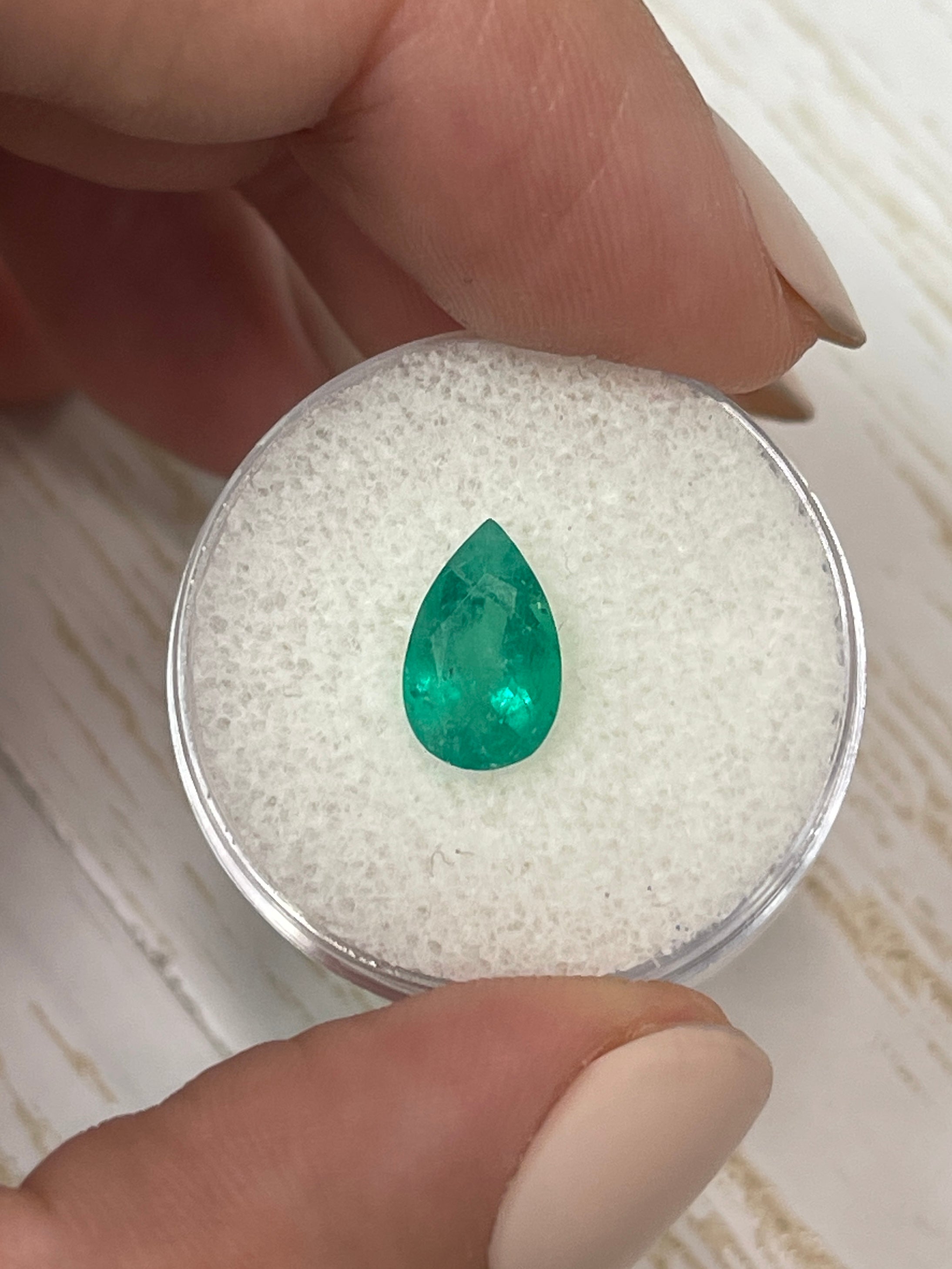 1.62 Carat Vivid Green Natural Loose Colombian Emerald Pear Cut Gemstone for Jewelry Making, Engagement Rings & Luxury Gifts
