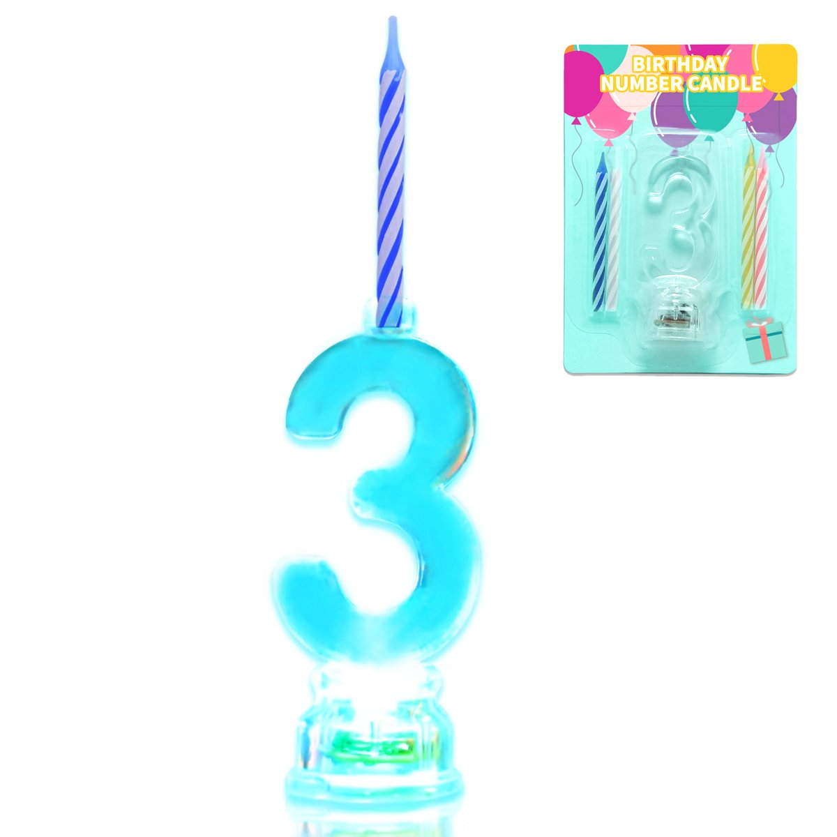 Flashing Multicolor Changing LED Birthday Cake Topper with 4 Wax Candles - Novelty Number 3 Candle Set for Birthday Party Decorations | Perfect for Kids & Adult Celebrations, Cakes, Cupcakes & Desserts